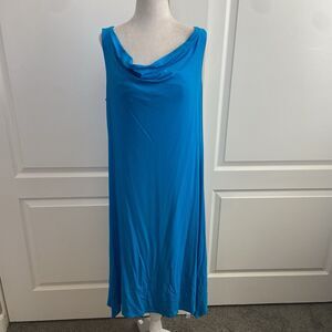 Eileen Fisher Cowl Neck Knee Length Sleeveless Dress Aqua Blue Size Medium